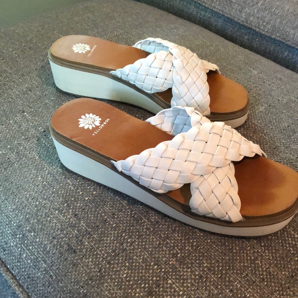 Yellow Box White Woven Platform Slide Sandals